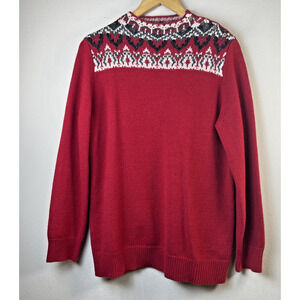 Coldwater Creek Beaded holiday sweater red fair isle large 14 womens party wool